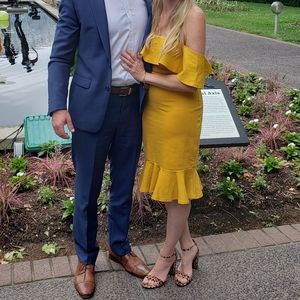 Lulus off the shoulder yellow mustard dress